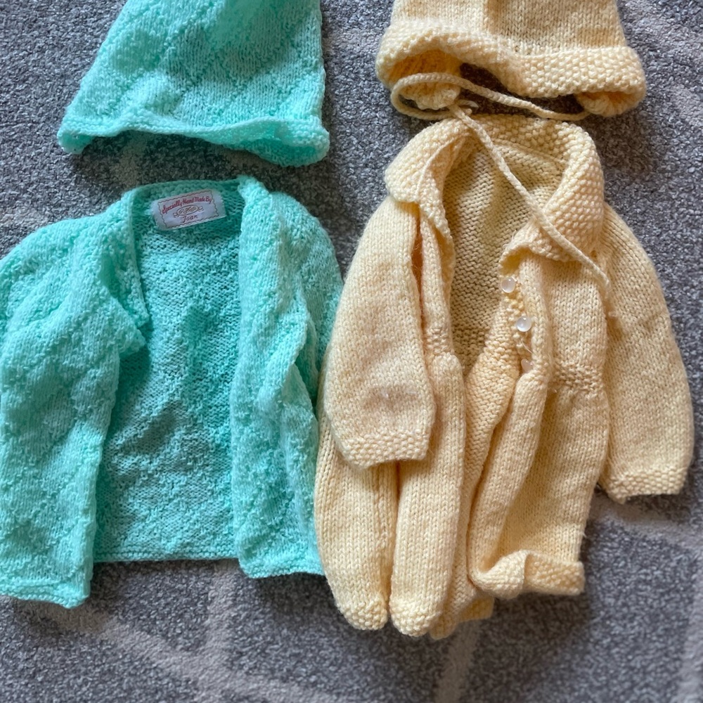 Handmade Kids Cardigan and Hat Set - Yellow and Green
